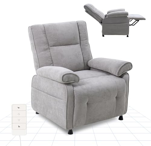 FLEXISPOT Electric Recliner Armchair with Retractable Footrest, Upholstered Fabric, 2 Side Pockets, for Living Room, Light Grey