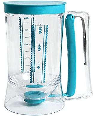 Lily Cook, Bottiglia dispenser per pastella, Versatore per pastella per torte con pistone e coperchio, Graduazione da 900 ml, Taglia unica, Colore casuale