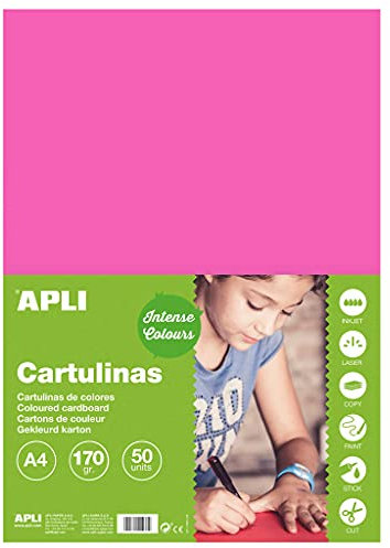 APLI 14248 Cartoncini Colorati Set da 50 Pezzi, Fucsia, A4