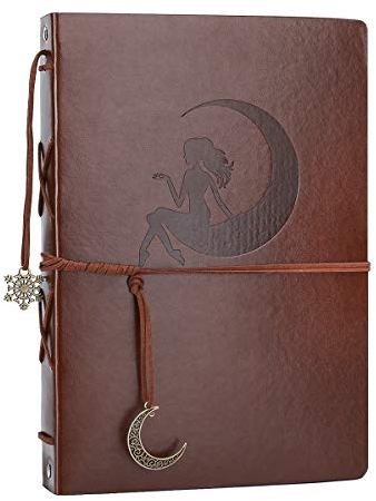 AIOR Fotoalbum zum Selbstgestalten, Schwarze Seiten Scrapbook Album Groß zum Einkleben Vintage Leder Fotobuch Gästebuch Hochzeit Fotoalben, Hochzeitsalbum Weihnachten Jahrestag Geschenke, Mond Mädchen