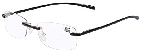 Randlos Bifokale Lesebrille Blau Licht blockierende Computer Brille mit Federbügelscharnier Vintage für Unisex Frauen Männer Nah und Fern Titanlegierung Vergrößerungs Blaulichtfilter Presbyopie Leser