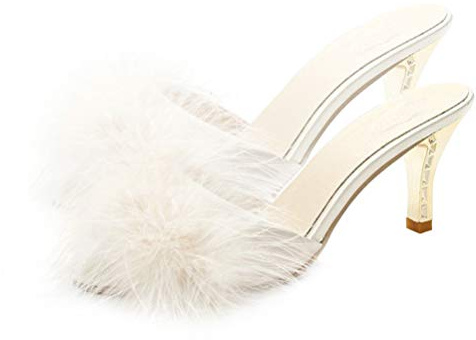 Bianco Delle Donne Della Del Faux Gattino Tallone di Estate Sandali Ciabatte Slip on Open Toe Vestito Backless Basso Alto Slipper Slides Fuzzy Pantofole (numeric_39) (numeric_37)