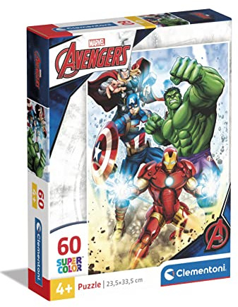 Clementoni - Puzzle per Bambini 60 Pezzi Supercolor, per Bambini 4+ Anni, Illustrazione con Personaggi Marvel Avengers, Supereroi, Idea Regalo, Made in Italy, 33,5x23,5 cm, 26193