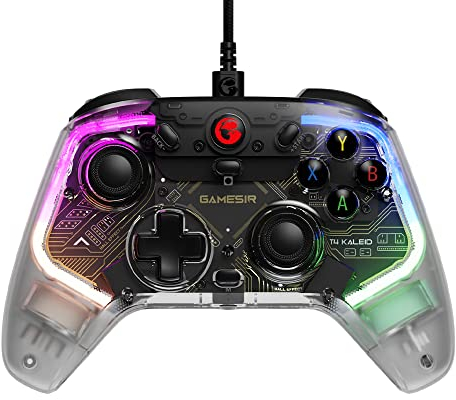 GameSir T4 Kaleid Transparent PC Controller, Mando de Juegos con Cable para PC/Switch/Android TV Box, Joystick Gamepad Plug and Play con Sticks de Efecto Hall/Disparadores Analógicos