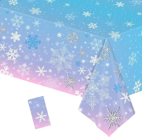 PHOGARY Mantel de copo de nieve de Navidad, suministros de decoración de fiesta de cumpleaños, copo de nieve de invierno, manteles de congelado para decoraciones de invierno del país de las maravillas