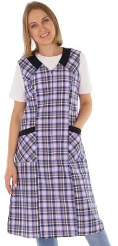 Schuerzenfabrik - Blouse à fermeture éclair, tablier sans manches, tablier de cuisine, tablier de maison, blouse femme à carreaux, coton/polyester, 46