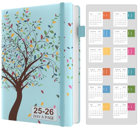 2025-2026 Academic Diaries A5 Page a Day Hourly Diary with Calendar Stickers, Mid Year Diary 2025-2026, Pen Loop, Bookmarks, Banded Hard Cover and Inner Pocket, 5.8''x8.3''
