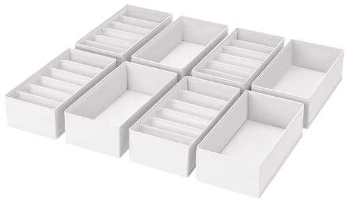 DIMJ 8 Piezas Organizador de Cajones Armarios - Separadores de Cajones para Ropa Interior no Tejido, Caja Plegable Cajas Organizadoras para Calcetines, Ropa Infantil, Corbatas, Blanco