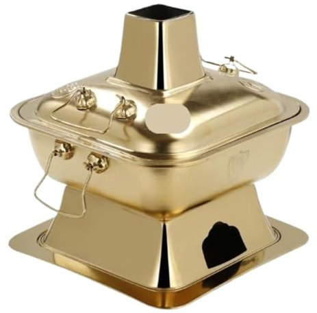 CCKUHN Pentola Cinese in Acciaio Inox, per Uso Domestico, per Shabu-shabu, in Stile Antico, in Rame, per Cucinare (Argento, 36 cm) (Oro 34 cm)