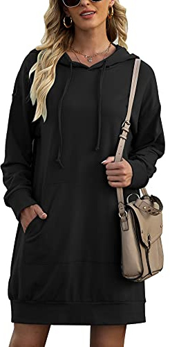 Litherday Sudadera con Capucha Señoras Mujer Larga Hoodie Pullover Casual Otoño Invierno Jersey Vestido con Bolsillo