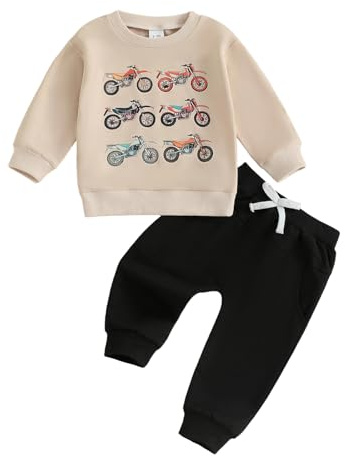 Vioyavo Toddler Baby Boy Clothes Fall Winter Long Sleeve Sweatshirt Motorcycle Print Jumper Top Elastic Waist Long Pants Set