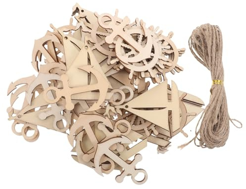 SHINEOFI 60pezzi Ritagli Decorativi in Legno per Artigianato Nautico Fai da Te Piccole Ancore Vuote Timoni in Legno Grezzo e Vele Ritagli Decorazioni per Pittura e Progetto