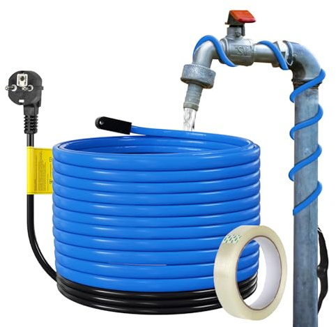 Fiqops 4M Frostschutz Heizkabel mit Thermostat und 10m Klebeband, 68W 230V IP68 Heizleitung Frostschutzkabel Rohrbegleitheizung 17W/M mit Automatikschalter, Heizband für Wasserleitung, 1 Pack