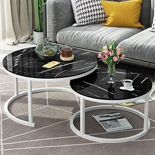 Glasbord uppsättning av 2 runda stapelbara soffbord för hemmakontor vardagsrum modern lounge dekor platsbesparande design