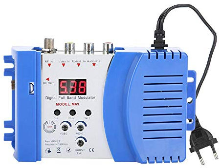 Sharainn Modulateur RF,Modulateur Numérique AV vers RF Convertisseur VHF UHF 47-868 MHz 110-240V pour récepteurs Satellite Caméras vidéo Caméras CCD(Prise UE,Bleu)