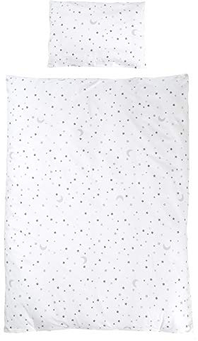 roba Kinderbettwäsche 100 x 135 cm Sternenzauber grau - Bettwäsche Set für Mädchen & Jungen - Decken & Kissenbezug aus Baumwolle für Babys & Kinder - Stern Motiv - Weiß