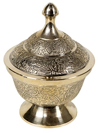 Orientalische Zuckerdosen Dosen aus Messing in Gold Kadir 14cm | Marokkanische Minzdose Tee Kaffee Dose klein | indische Vintage Vorratsdose Gewürzdose rund | Ramadan Dekoration auf dem Tisch