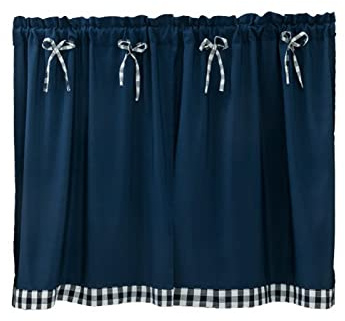 A.Monamour Tenda Corta per Finestra Piccola - Blu Navy Opaco - Fiocco A Quadri - Tendina da Cucina Bistrot Caffè Mezza Tenda Mantovana