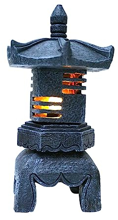 OSALADI Buddha-pagode Solarlampengarten Pagodenlaternen Im Freien Pagodengartenstatue Japanische Steinlaterne Pagode Im Freien Zen- Solarlicht Harz Landschaftslichter Draussen