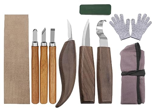 10 in 1 Holz Schnitzwerkzeug Set, Holzschnitzwerkzeuge Set, Chrom-Vanadium-Stahl, Schnitzmesser, Holzschnitzer-Kit für Anfänger mit Aufbewahrungstasche, Geschenke für Bastelliebhaber