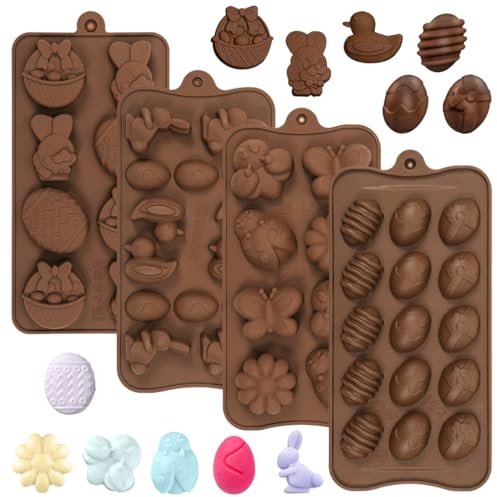 4 pièces Moule Chocolat Paques en Silicone, Moule Silicone Chocolat Paques Antiadhésifs, Moule Oeuf de Lapin de Pâques, Moules Oeuf Chocolat, pour Chocolats, bonbons, gelée, glaçons, DIY Gâteau