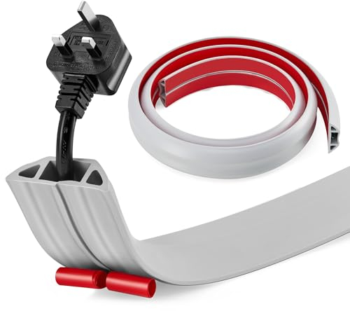 CREWORKS 1,8 m Pasacables Suelo, Protector de Cable con 3 Canales y Adhesivo, Canaleta Pasacables para Suelo de PVC para Hogares, Oficinas, Garajes