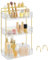 SONGMICS Make-up Organizer, 2 Typen von Zubehörteilen, Kosmetik-Organizer 3 Ebenen, rechteckig, anpassbar, Aufbewahrung für Schminktisch, Geschenkidee, transparent JKA013W01