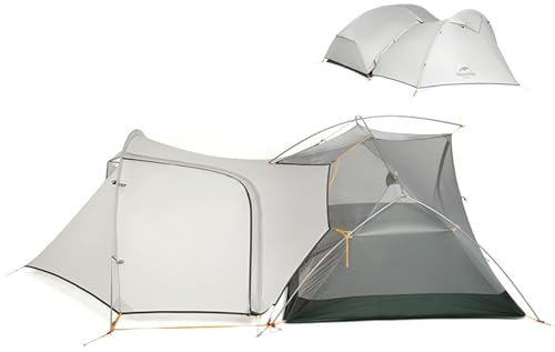 Naturehike Mongar 2-Mann-Zelt, Ultraleicht ca. 1,8 kg / 3,97 lb, Dome 20D Silikon-Campingzelt, Doppel-Y-Struktur, wasserdicht, zum Wandern, Klettern, Outdoor-Aktivitäten (Erweitertes Foyer)