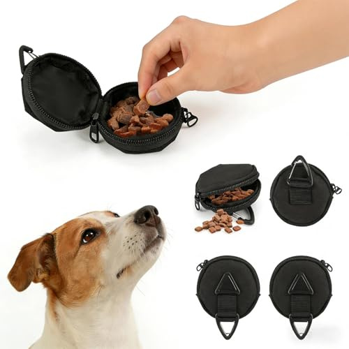 DEANKEJI 4 Pezzi Porta Premietti per Cani Piccoli, Porta Premi Cani, Tessuto Oxford Sacchetto Addestramento Cani, con Passante Triangolare, per Trasportare Dolcetti per Cani (Nero)