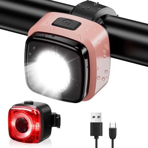 Antimi Fahrradleuchten-Set, StVZO-zugelassen Beleuchtungsset Led IPX5 Frontlicht + Rücklicht Fahrradlicht Set USB Typ C