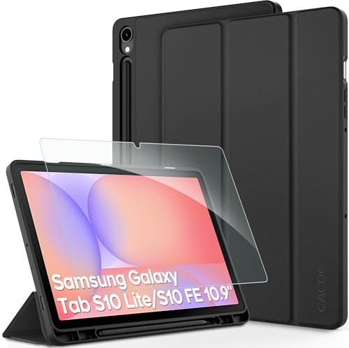 CACOE Hülle für Samsung Galaxy Tab S10 Lite 10.9 2025/ S10 FE 10.9 2025/ S9 FE 10.9 /S9 11 Zoll mit Schutzfolie - Ultra Dünn mit S Pen Halter PU Leder, Schwarz