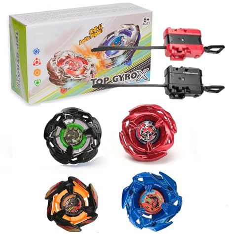 Set Battle X Gryo, 4 trottole da combattimento, 2 lanciatori, Gyro Starter Pack per bambini, giocattoli per bambini, giocattoli per compleanni, 6+ (BB213)
