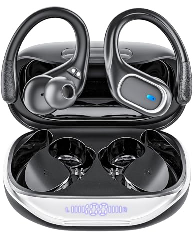 HAOYUYAN Wireless Earbuds Bluetooth 5.3 Headphones with 80H Playback, IPX7 Waterproof Over Ear Buds with LED Power Display for Sports Running Workouts