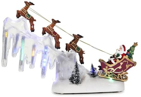 Wintem – Giostra Natalizia con Luci LED e Musica in Movimento L29xP6xH29 cm per Decorazioni Natalizie di Casa e Villaggi di Natale, Funzionamento a Batterie, Scena Rotante con Personaggi Animati