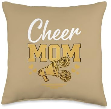 Cheer Mom Varsity Pom Poms Megaphone, Cheerleader Mom Mama Throw Pillow