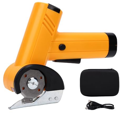 VELATEMOR Forbici Elettriche per Tessuti a Batteria, Taglierina Rotativa Leggera, 4 velocità, Taglierina Rotativa Ricaricabile Regolabile per Cartone con Blocco di Sicurezza, Luce LED (YELLOW)