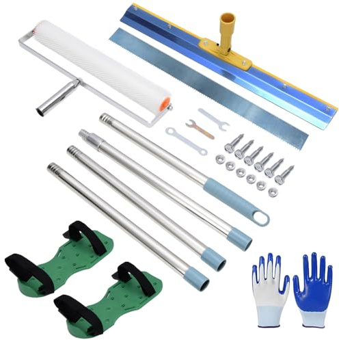 Lnopever Spiked Roller Self Levelling Tools, Epoxy Floor Leveling Paint Construction Rollers, Scraper, Trowel, Spike Shoes, Paint Rollers, Self-Levelling Cement Tool Kit with 160CM Extension Rod