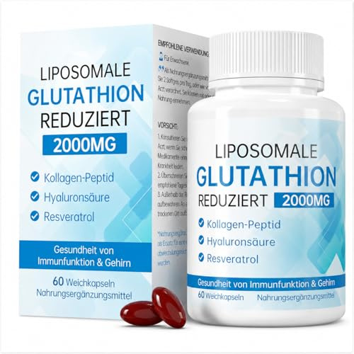 Liposomal Glutation 2000 MG - Reducerat L-Glutation Mjuka Kapslar med Hyaluronsyra, Kollagenpeptider & Resveratrol - Avancerat Upptag för Strålande Hudton - 60 Kapslar