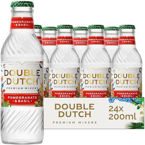Double Dutch Pomegranate & Basil Soda | Low Calorie Diet Soft Drink | 100% Natural Ingredients | Gluten Free, Vegan Friendly Premium Mixer Perfect For Gin, Vodka & Cocktails | 24 x 200ml Bottles
