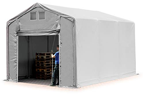 TOOLPORT Lagerzelt Zelthalle 3x6 m mit Hochziehtor - durchgehende PVC Plane 850 N - Wasserdicht 3m Seitenhöhe