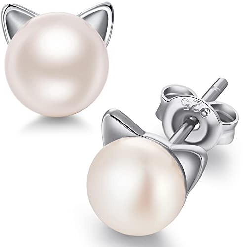Pendiente Gato Perla, Pendientes Mujer Plata De Perla, Pendientes De Perlas Para Mujer Niña, Aretes De Gato