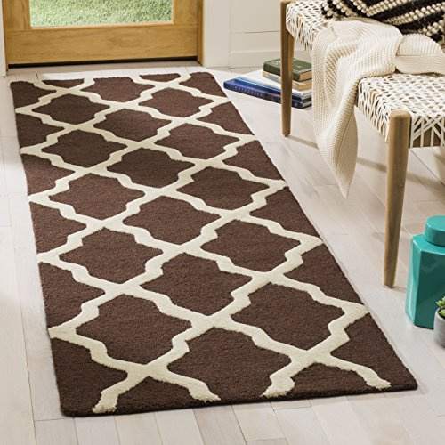 Safavieh Trellis Indoor Hand Tufted Runner Area Rug, Cambridge Collection, CAM121, in Dark Brown / Ivory, 76 X 183 cm for Living Room, Bedroom or Any Indoor Space