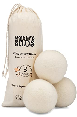 Molly's Suds Woll-Trocknerbälle (3er-Set) – natürlicher Weichspüler, reduziert die Trocknungszeit, wiederverwendbar, frei von Chemikalien, geruchlos