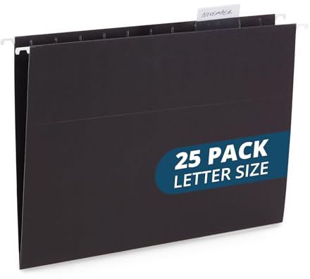 Blue Summit Supplies Hanging File Folders, 25 Reinforced Hang Folders, Designed for Home and Office Color Coded File Organization, Letter Size, Black, 25 Pack