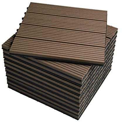 WOLTU WPC Carrelage de sol 30x30cm Revêtement de sol pour extèrieur en composite bois-plastique Jardin terrasse système plug-in, Brun 11 pièces / 1 m²
