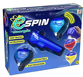 Energía Chicos Spin Duo. Pack de Dos Peonzas Infantiles Ultrarrápidas con Lanzador Eléctrico Electropower. Peonza Especial Marble incluida. Incluye Cuerda. A Partir de 4 años. Color Surtido