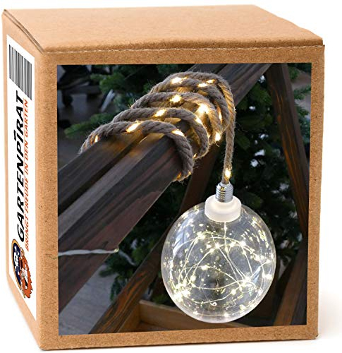 Gartenpirat LED-Lichtkugel 20 cm mit 60 warmweißen Mikro-LEDs batteriebetrieben mit Timer Hanfseil zum Aufhängen Dekoration für Haus Garten & Feste