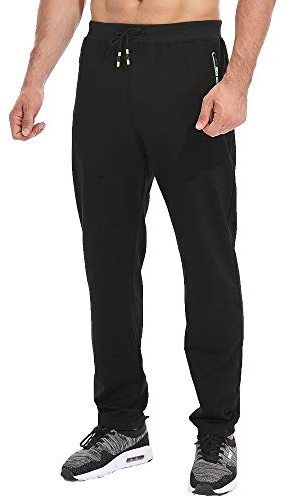 Tansozer Mens Joggers Tracksuit Bottoms Open Hem Cotton Sweatpants Jogging Pants Zip Pockets Black L
