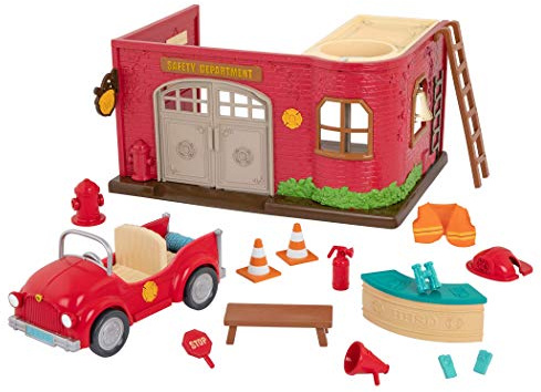 Li'L Woodzeez - Dipartimento di sicurezza di Honeysuckle Hollow - Stazione dei pompieri giocattolo - Camion dei pompieri giocattolo - Playset dei vigili del fuoco - 3 anni +