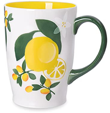 NymphFable Kaffeetasse Große Keramik Tasse Kaffeebecher Zitronentasse mit Griff 100% Handbemalt Personalisierte Tasse Geschenk 20oz/600ml